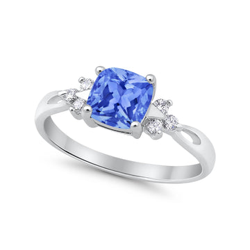 Cushion Wedding Ring Simulated Tanzanite CZ 925 Sterling Silver